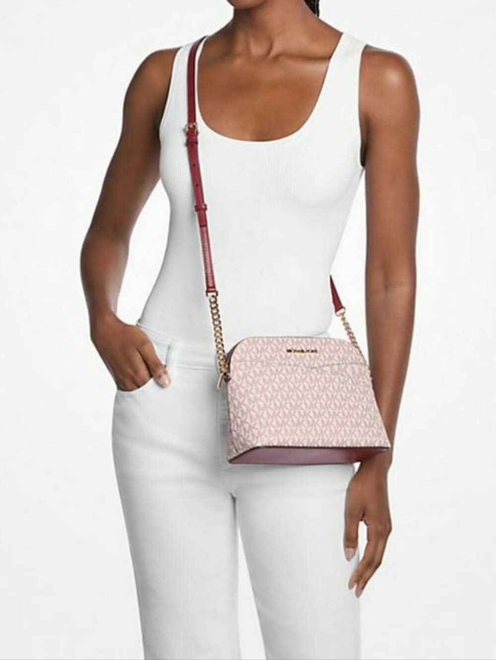 Michael Kors Jet Set Travel Medium Signature Logo Dome Crossbody Bag